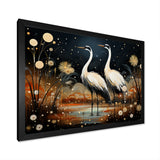 Mystic Ostriches Silhouettes By The Pond - Ostriches Framed Canvas Art