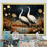 Mystic Ostriches Silhouettes By The Pond - Ostriches Framed Canvas Art