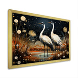 Mystic Ostriches Silhouettes By The Pond - Ostriches Framed Canvas Art