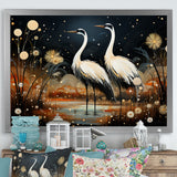 Mystic Ostriches Silhouettes By The Pond - Ostriches Framed Canvas Art