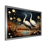 Mystic Ostriches Silhouettes By The Pond - Ostriches Framed Canvas Art