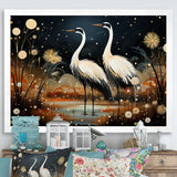 Mystic Ostriches Silhouettes By The Pond - Ostriches Framed Canvas Art