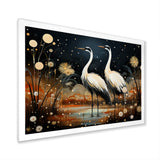 Mystic Ostriches Silhouettes By The Pond - Ostriches Framed Canvas Art