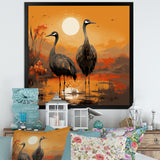 Ostriches At Dusk By The Pond - Ostriches Living Room Wall Art
