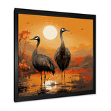 Ostriches At Dusk By The Pond - Ostriches Living Room Wall Art