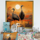 Ostriches At Dusk By The Pond - Ostriches Living Room Wall Art
