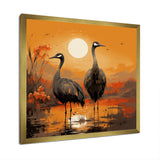 Ostriches At Dusk By The Pond - Ostriches Living Room Wall Art