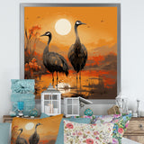 Ostriches At Dusk By The Pond - Ostriches Living Room Wall Art