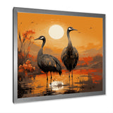 Ostriches At Dusk By The Pond - Ostriches Living Room Wall Art