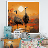 Ostriches At Dusk By The Pond - Ostriches Living Room Wall Art