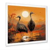 Ostriches At Dusk By The Pond - Ostriches Living Room Wall Art