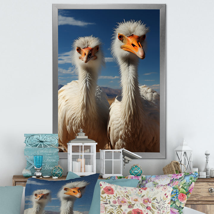 Ostrich Harmony Portrait - Ostriches Canvas Wall Art