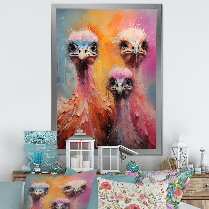 Ostrich Whimsy Portraits - Multi-Color Ostriches Wall Art
