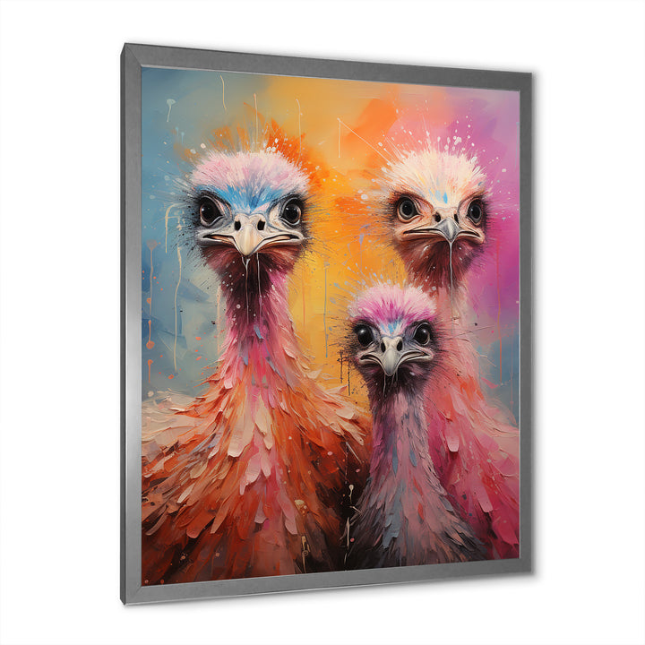Ostrich Whimsy Portraits - Multi-Color Ostriches Wall Art