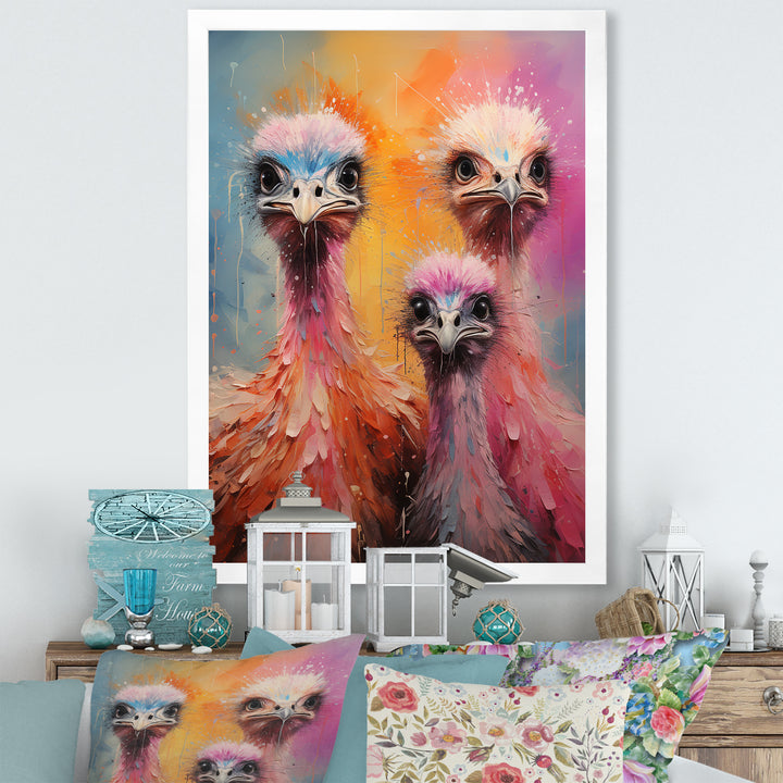 Ostrich Whimsy Portraits - Multi-Color Ostriches Wall Art