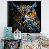 Blue And Yellow Majestic Owl Contemporary Stare - Blue Owl Wall Art