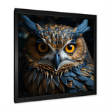 Blue And Yellow Majestic Owl Contemporary Stare - Blue Owl Wall Art