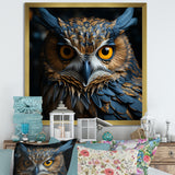 Blue And Yellow Majestic Owl Contemporary Stare - Blue Owl Wall Art