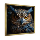 Blue And Yellow Majestic Owl Contemporary Stare - Blue Owl Wall Art