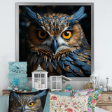 Blue And Yellow Majestic Owl Contemporary Stare - Blue Owl Wall Art
