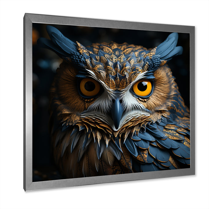 Blue And Yellow Majestic Owl Contemporary Stare - Blue Owl Wall Art