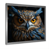Blue And Yellow Majestic Owl Contemporary Stare - Blue Owl Wall Art