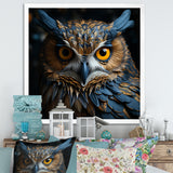 Blue And Yellow Majestic Owl Contemporary Stare - Blue Owl Wall Art
