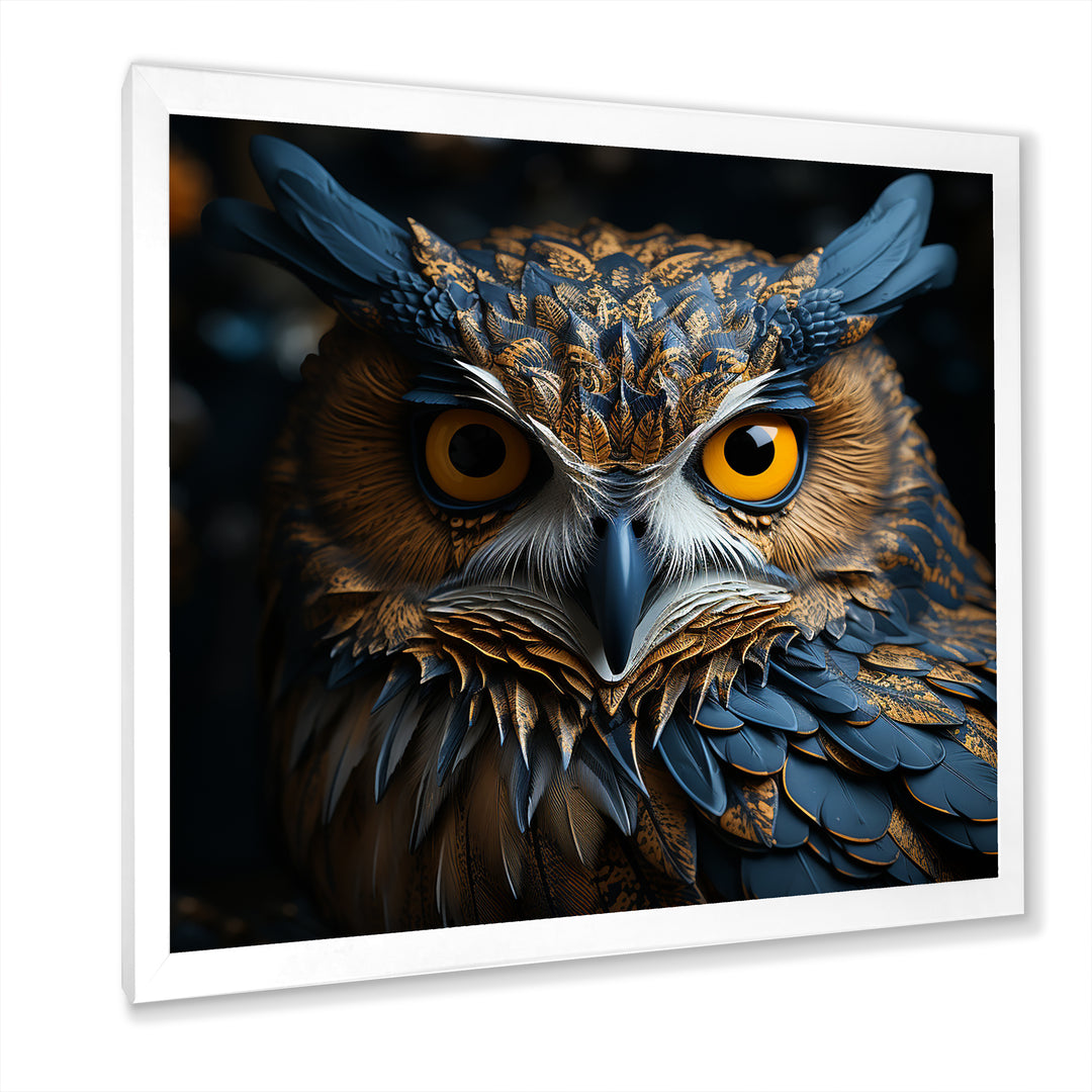 Blue And Yellow Majestic Owl Contemporary Stare - Blue Owl Wall Art