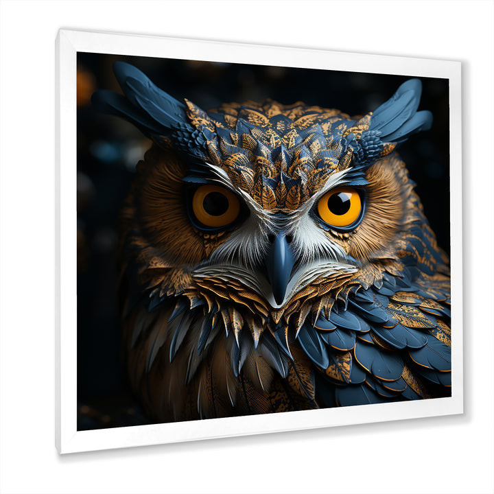 Blue And Yellow Majestic Owl Contemporary Stare - Blue Owl Wall Art