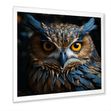 Blue And Yellow Majestic Owl Contemporary Stare - Blue Owl Wall Art