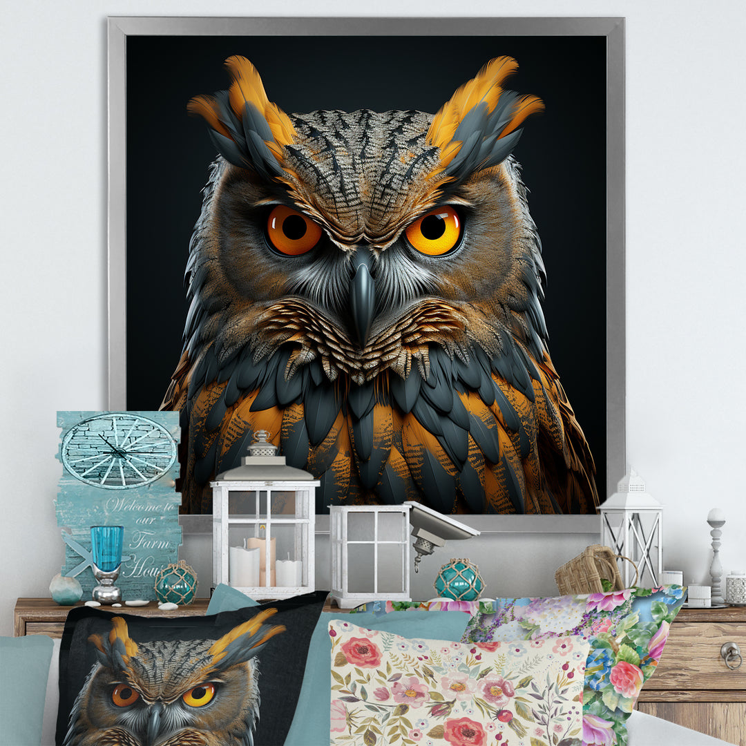 Owl Expressionist Gaze - Owl Living Room Wall Art
