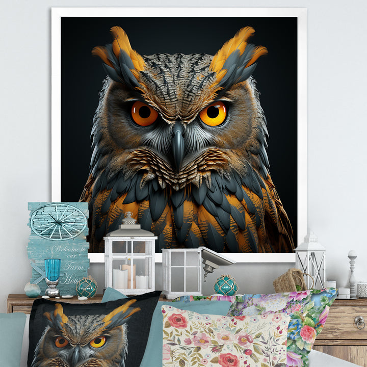 Owl Expressionist Gaze - Owl Living Room Wall Art