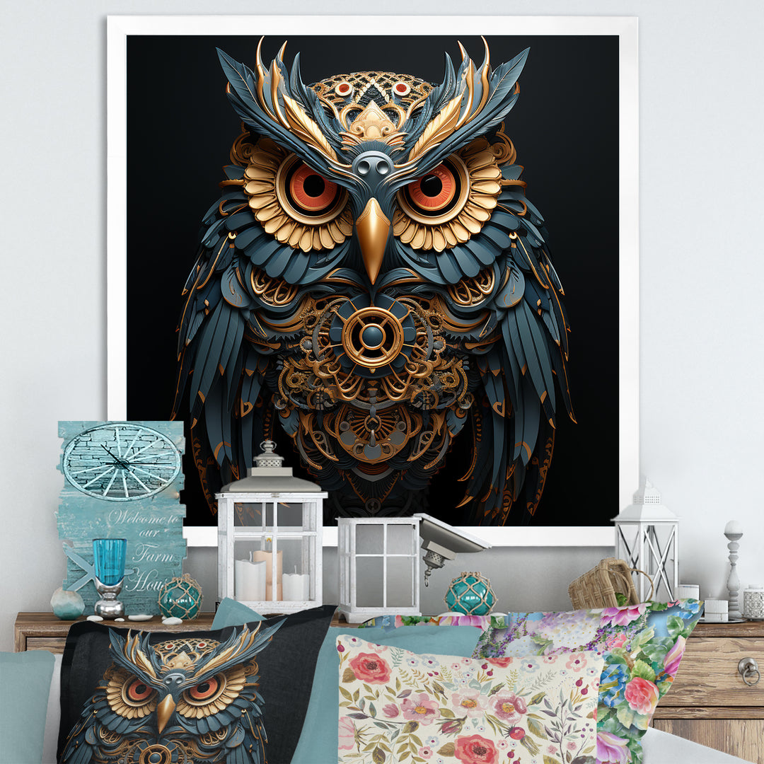 Teal And Gold Baroque Golden Guardian Owl - Owl Wall Decor