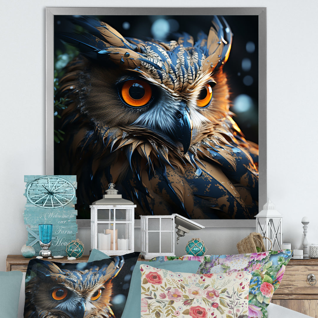 Surrealism Owl Night S Wisdom Keepers - Yellow Owl Wall Art