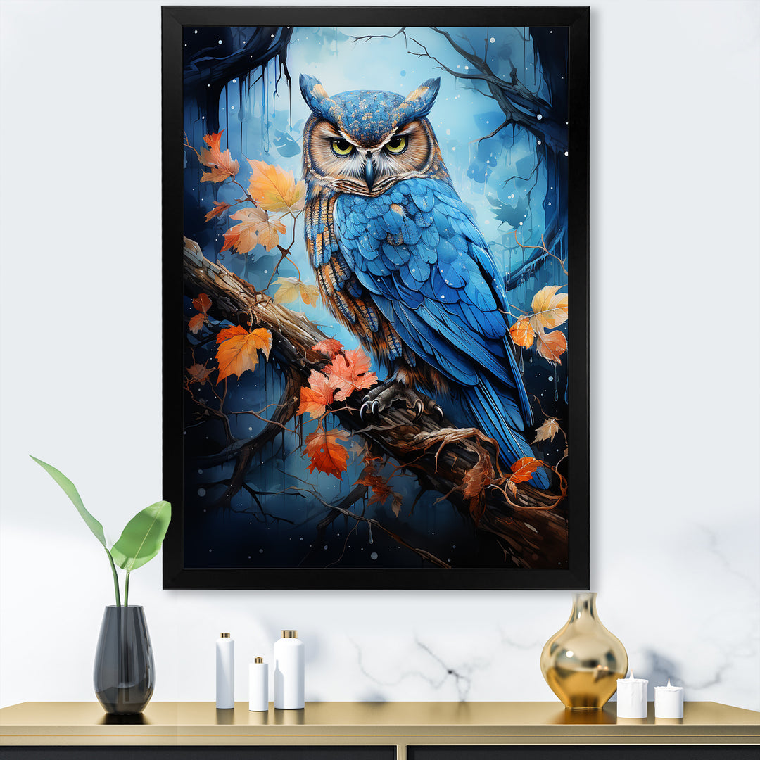 Blue Owls Moonlight Realm - Owl Framed Canvas Art