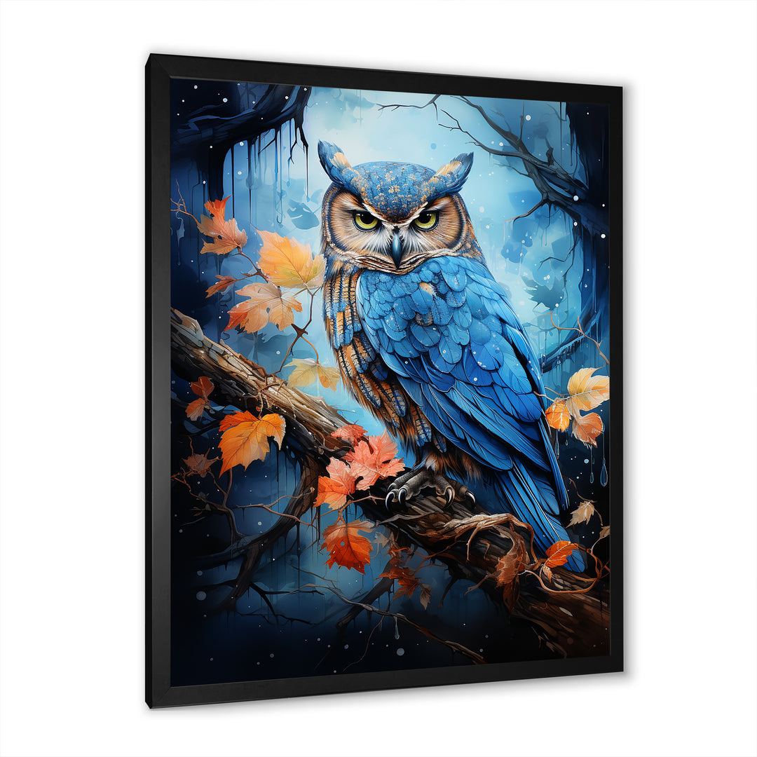 Blue Owls Moonlight Realm - Owl Framed Canvas Art