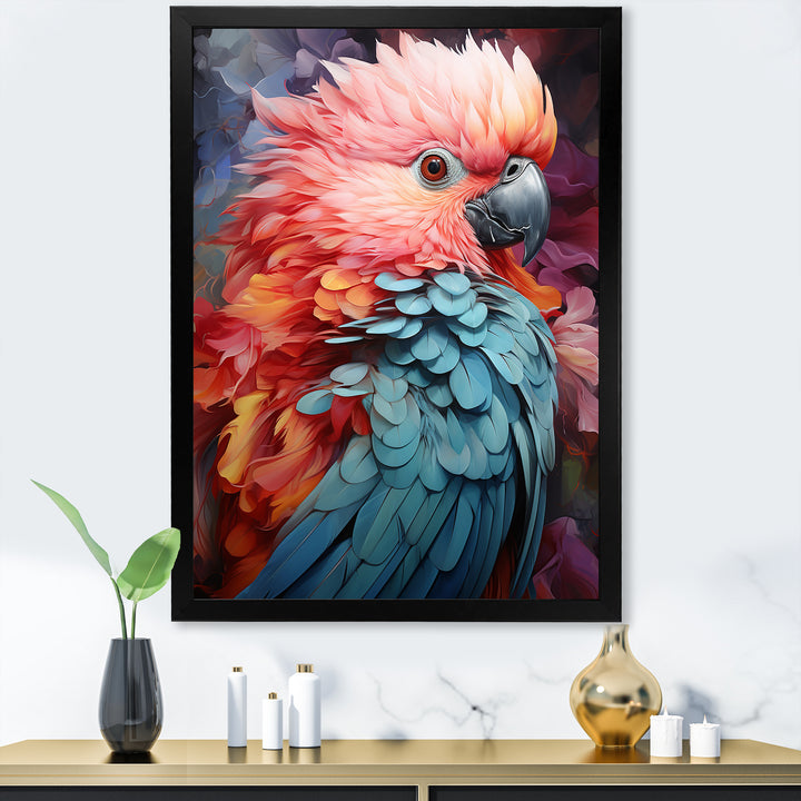 Pink And Blue Feathers Of Harmony Elegance - Parrot Living Room Wall Art