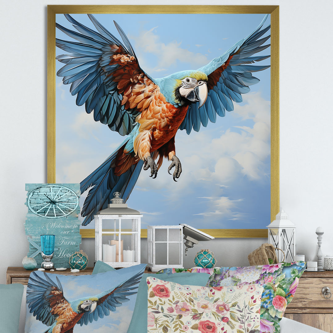 Parrots Harmony In Flight Elegance - Blue Parrot Wall Art