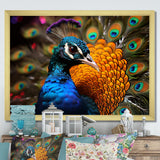 Majestic Colorful Peacocks Harmony - Blue Peacock Wall Art
