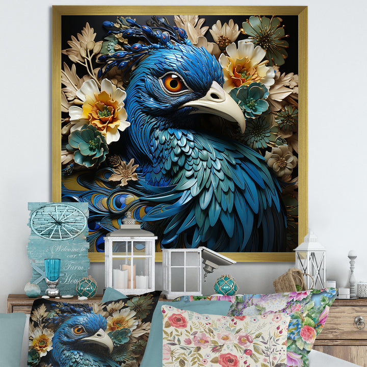 Majestic Flowerful Peacocks Harmony - Blue Peacock Wall Art
