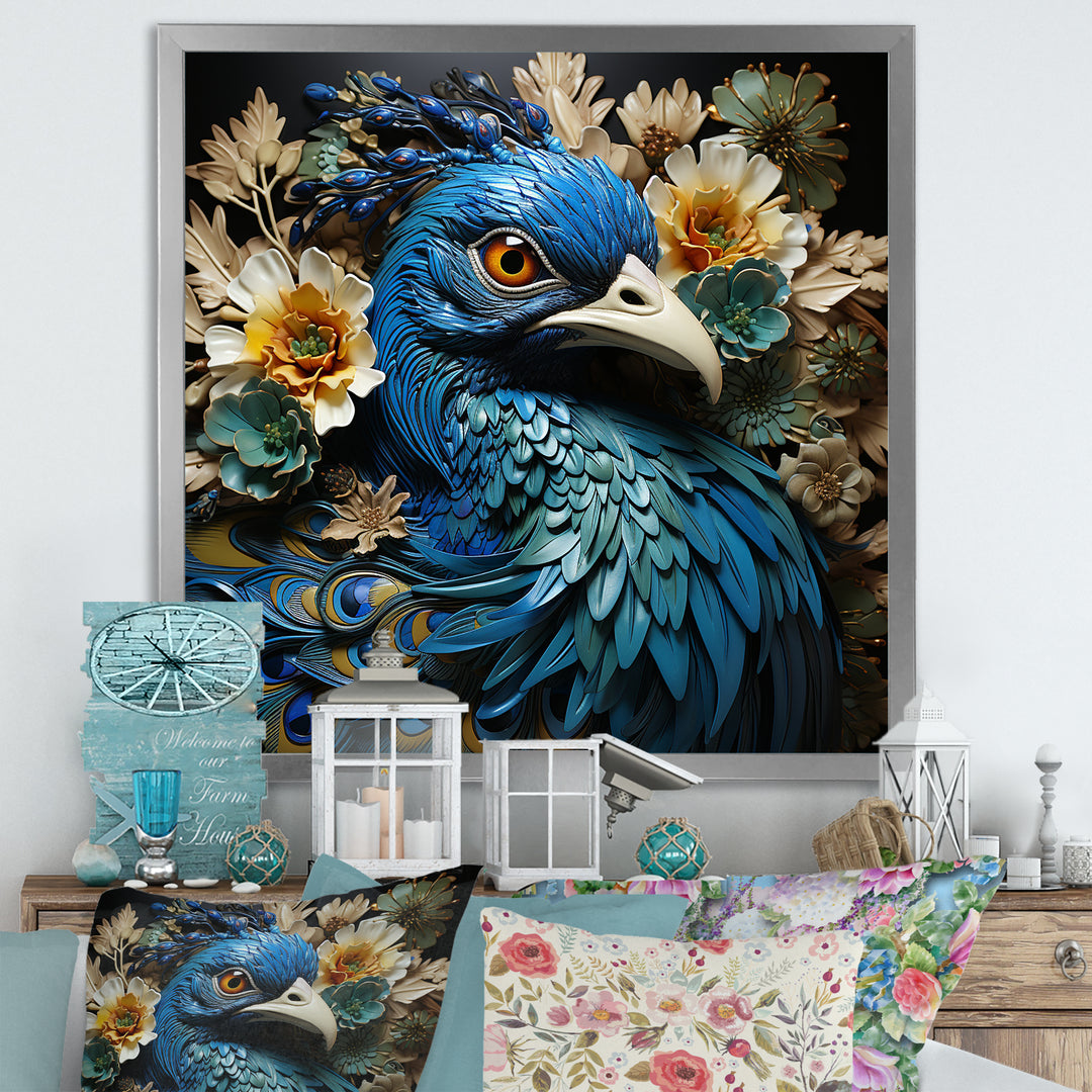 Majestic Flowerful Peacocks Harmony - Blue Peacock Wall Art