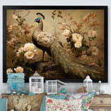 Classic Vintage Peacock Flower Adornment - Animals Canvas Wall Art