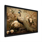 Classic Vintage Peacock Flower Adornment - Animals Canvas Wall Art