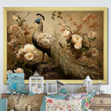 Classic Vintage Peacock Flower Adornment - Animals Canvas Wall Art