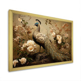 Classic Vintage Peacock Flower Adornment - Animals Canvas Wall Art