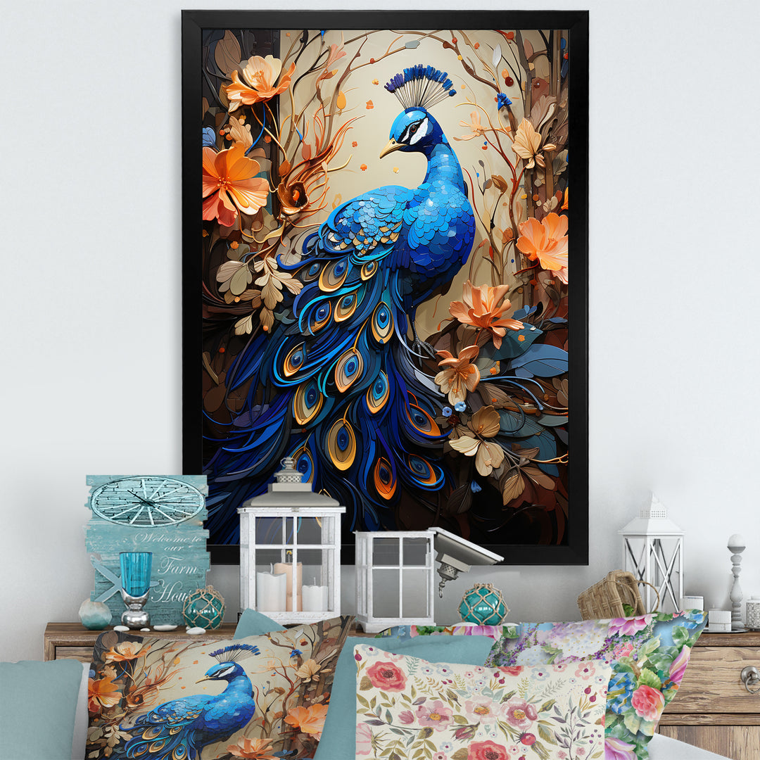 Majestic Blooming Plumage Peacock - Peacock Living Room Wall Art