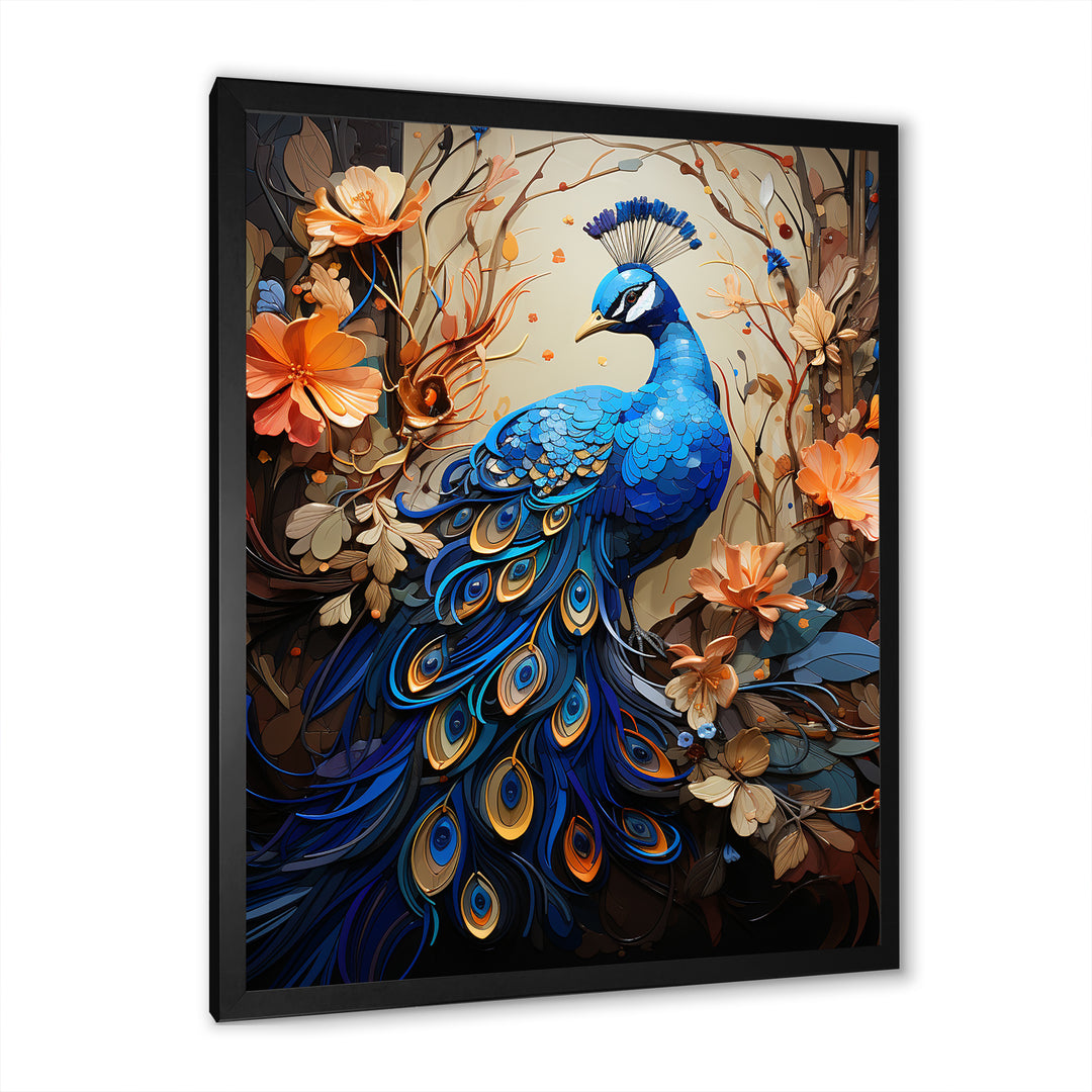 Majestic Blooming Plumage Peacock - Peacock Living Room Wall Art