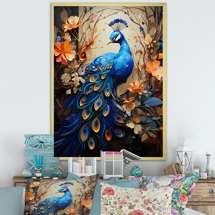 Majestic Blooming Plumage Peacock - Peacock Living Room Wall Art