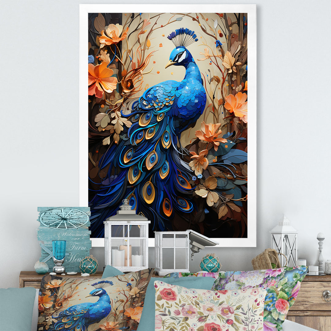Majestic Blooming Plumage Peacock - Peacock Living Room Wall Art