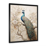 Vintage Fantasy Peacock In Enchanted Flowers II - Animals Canvas Wall Art